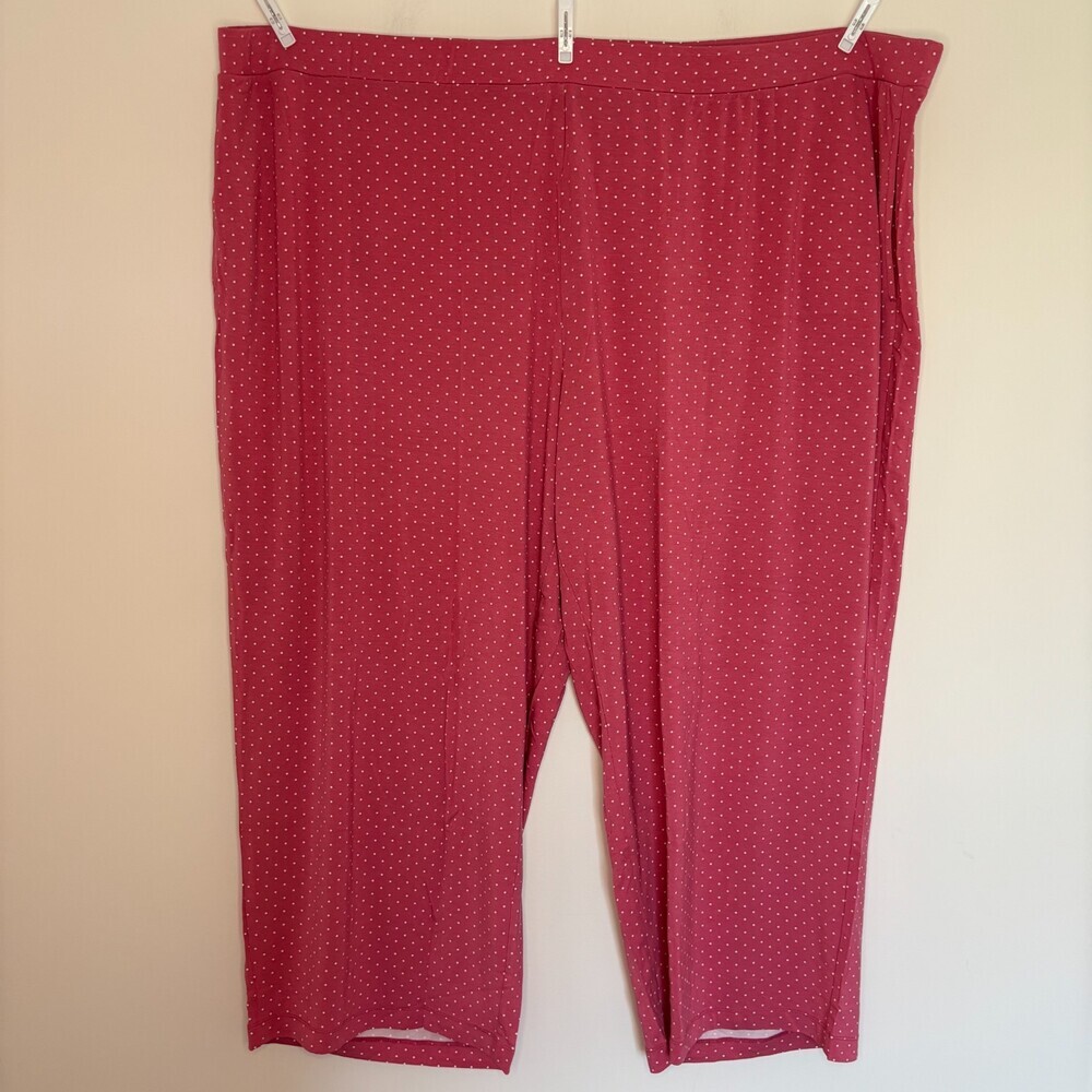 Susan Graver Lifestyle NEW Spa Knit Cropped Pants Womens 4X Pink White Polka Dot